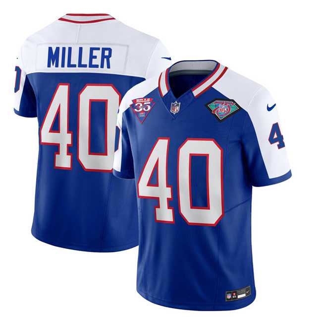 Men & Women & Youth Buffalo Bills #40 Von Miller Blue White 2023 F.U.S.E. 75th Anniversary Throwback Vapor Untouchable Limited Football Stitched Jersey